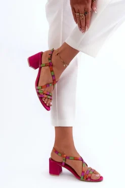 Sale Maciejka Zamszowe Sandały Na Niskim Słupku 06653-15 Fuksja Różowy