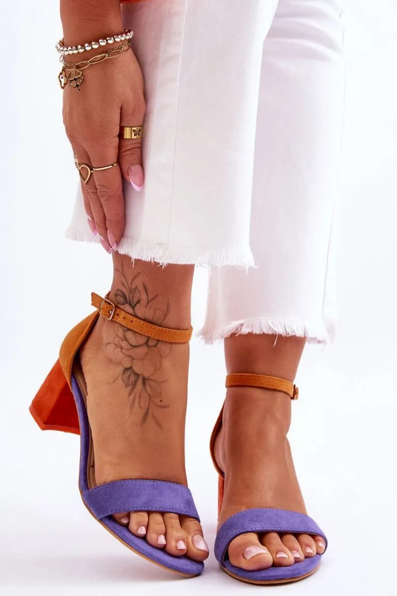 Discount Zamszowe Sandały Na Niskim Obcasie Fioletowo-Żółte Quincy Damskie Sandały Na Obcasie