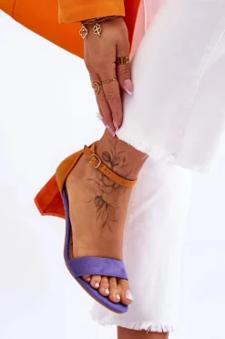 Discount Zamszowe Sandały Na Niskim Obcasie Fioletowo-Żółte Quincy Damskie Sandały Na Obcasie