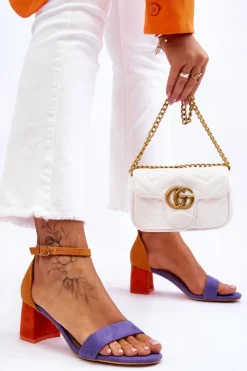 Discount Zamszowe Sandały Na Niskim Obcasie Fioletowo-Żółte Quincy Damskie Sandały Na Obcasie