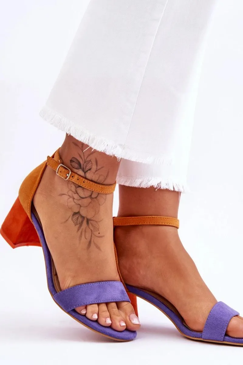 Discount Zamszowe Sandały Na Niskim Obcasie Fioletowo-Żółte Quincy Damskie Sandały Na Obcasie