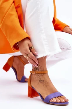 Discount Zamszowe Sandały Na Niskim Obcasie Fioletowo-Żółte Quincy Damskie Sandały Na Obcasie