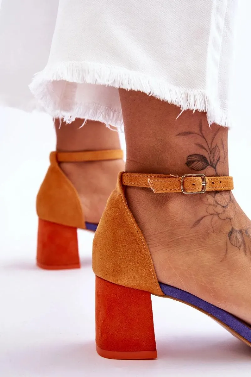 Discount Zamszowe Sandały Na Niskim Obcasie Fioletowo-Żółte Quincy Damskie Sandały Na Obcasie