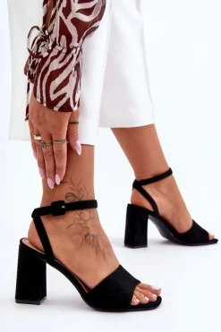 Boto Zamszowe Sandały Na Obcasie Czarne Harriet