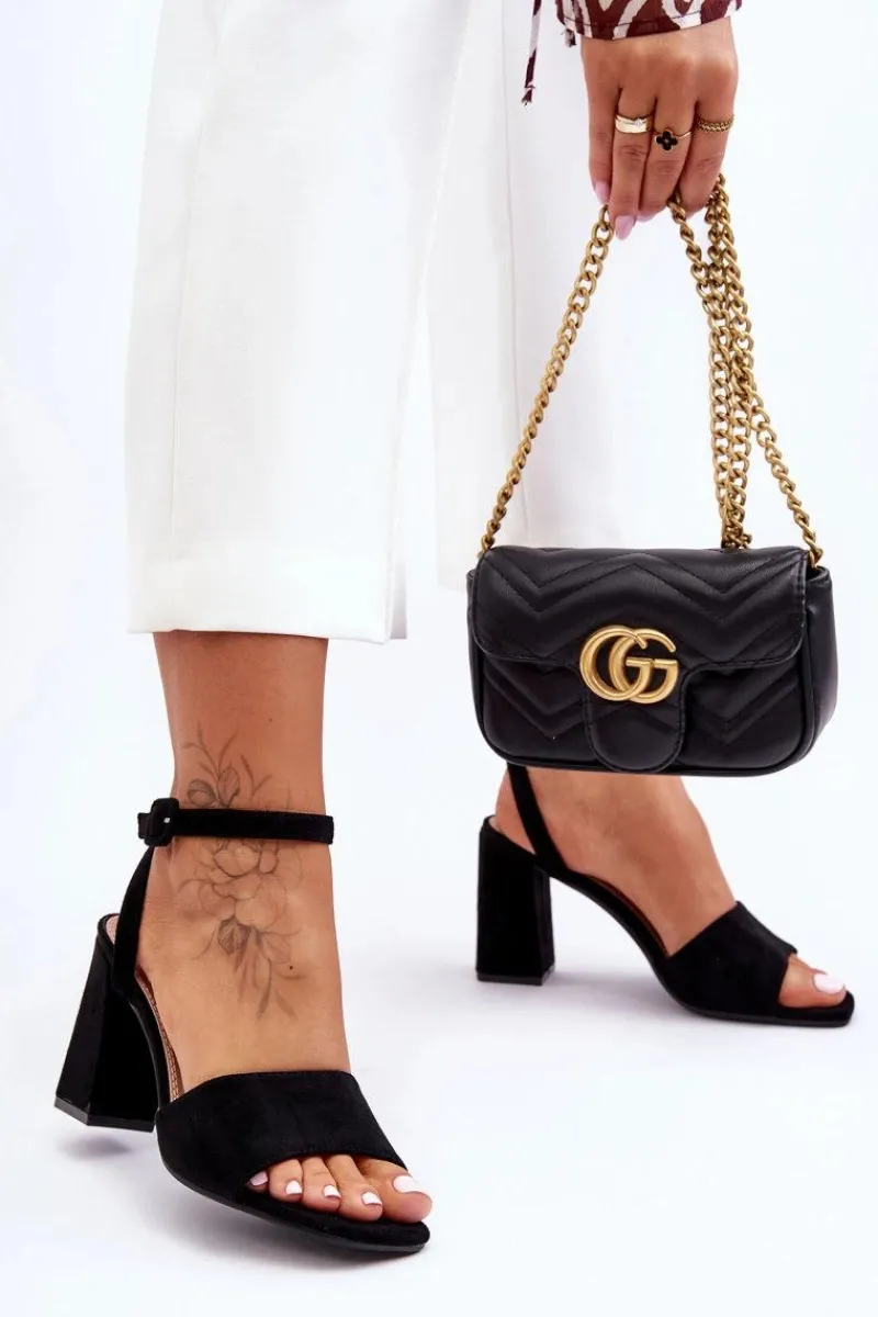 Boto Zamszowe Sandały Na Obcasie Czarne Harriet