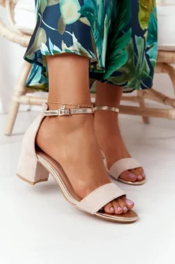 Clearance Boto Zamszowe Sandały Na Obcasie Beżowe Janet