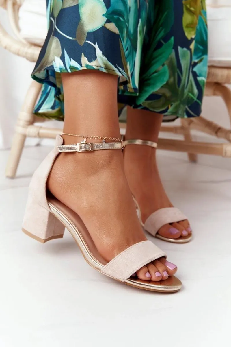 Clearance Boto Zamszowe Sandały Na Obcasie Beżowe Janet