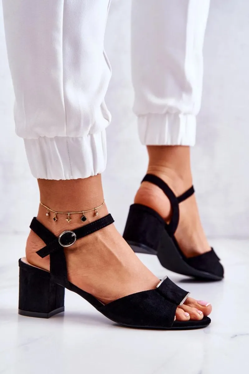 Sandały Na Obcasie>Buty Sergio Leone Zamszowe Sandały Na Obcasie Czarne Lorisa