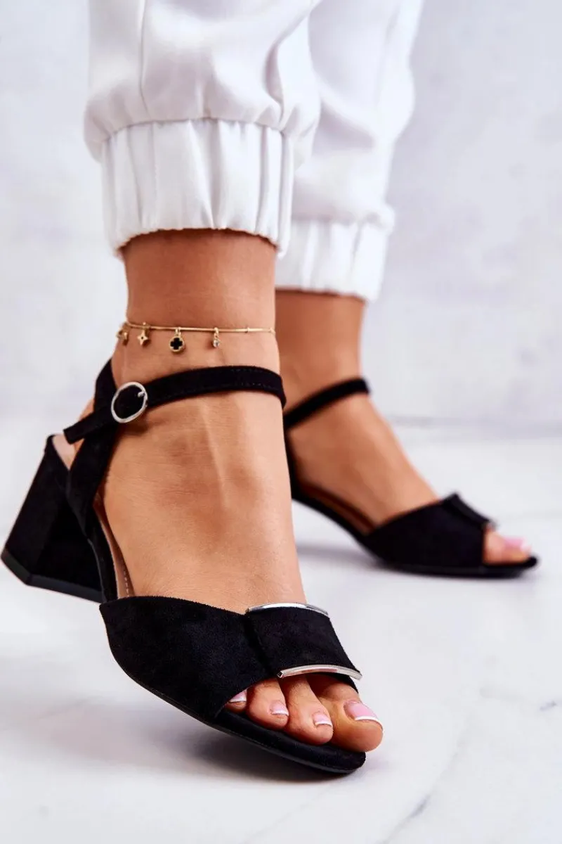 Sandały Na Obcasie>Buty Sergio Leone Zamszowe Sandały Na Obcasie Czarne Lorisa