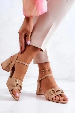 Best Zamszowe Sandały Na Obcasie Z Ozdobą Beżowe Darlen Damskie Sandały Na Obcasie