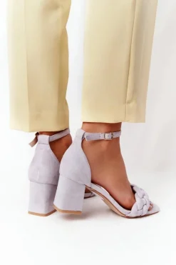 Boto Zamszowe Sandały Na Obcasie Szare Long Island