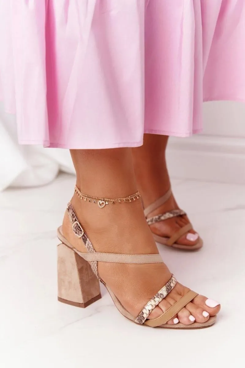 Sandały Na Obcasie>Damskie buty S.Barski Zamszowe Sandały Na Obcasie S.Barski LJ432-1 Beżowe