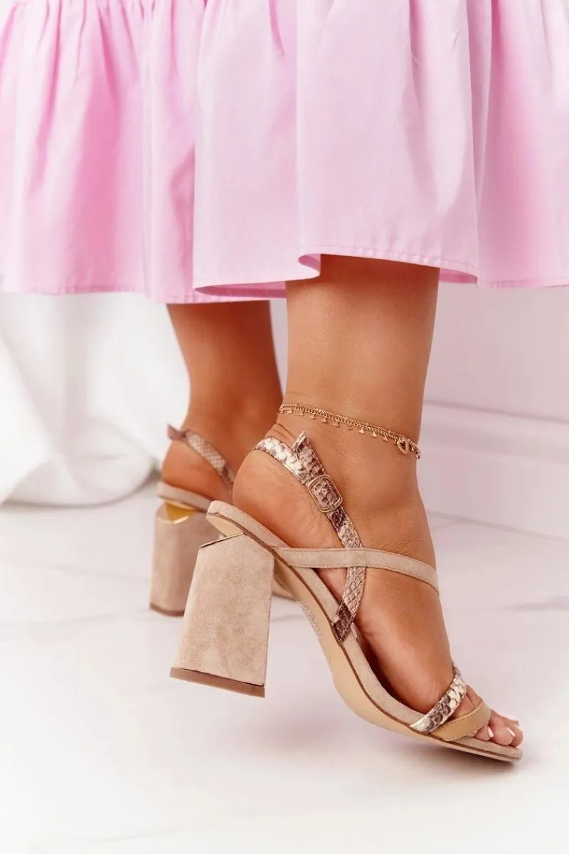 Sandały Na Obcasie>Damskie buty S.Barski Zamszowe Sandały Na Obcasie S.Barski LJ432-1 Beżowe