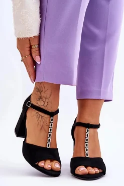 Online Buty damskie Vinceza Zamszowe Sandały Na Obcasie Z Cyrkoniami Czarne Aniya