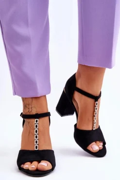 Online Buty damskie Vinceza Zamszowe Sandały Na Obcasie Z Cyrkoniami Czarne Aniya