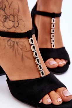 Online Buty damskie Vinceza Zamszowe Sandały Na Obcasie Z Cyrkoniami Czarne Aniya