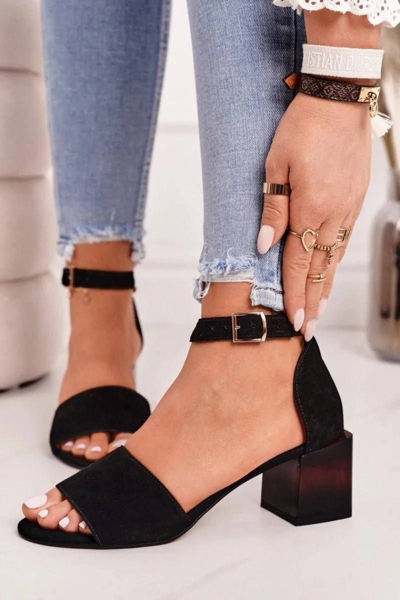 Online Laura Messi Zamszowe Sandały Na Obcasie 2285 Czarne