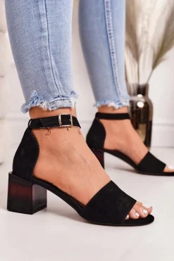 Online Laura Messi Zamszowe Sandały Na Obcasie 2285 Czarne