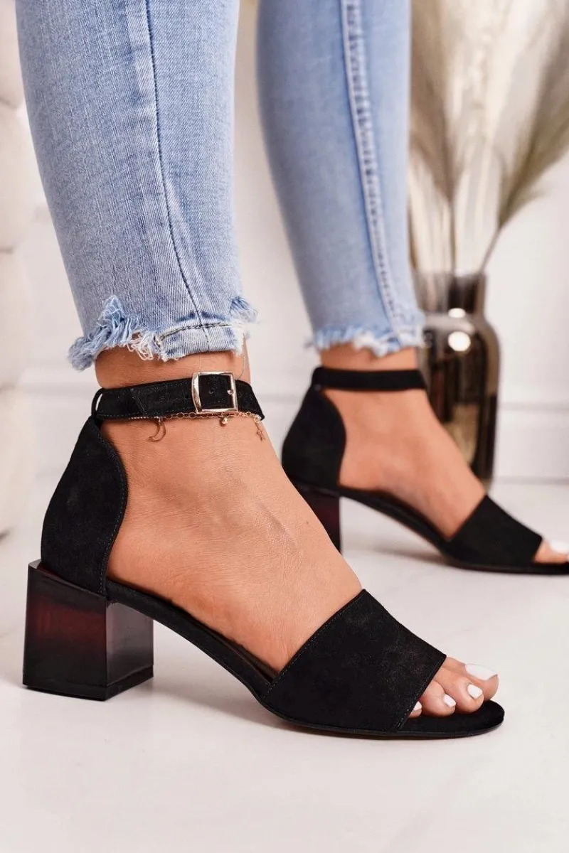 Online Laura Messi Zamszowe Sandały Na Obcasie 2285 Czarne