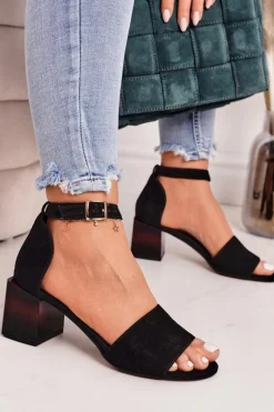 Online Laura Messi Zamszowe Sandały Na Obcasie 2285 Czarne