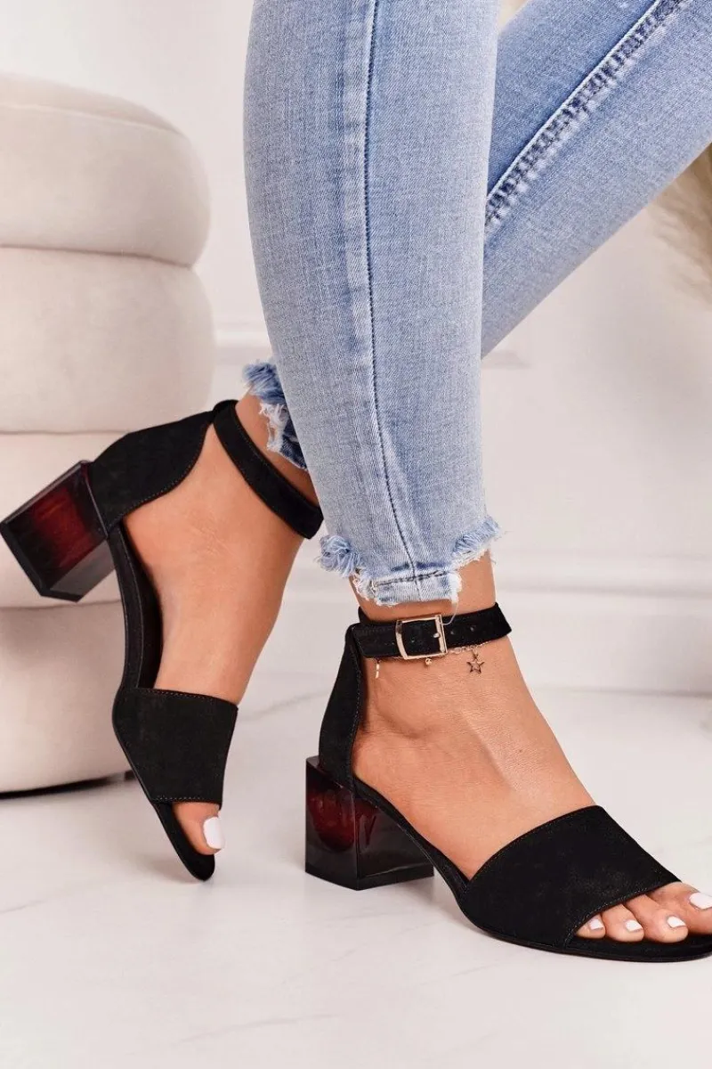 Online Laura Messi Zamszowe Sandały Na Obcasie 2285 Czarne