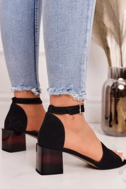 Online Laura Messi Zamszowe Sandały Na Obcasie 2285 Czarne