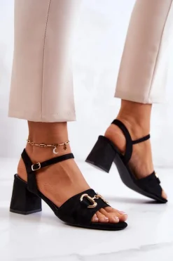 Sale Damskie buty S.Barski Zamszowe Sandały Na Obcasie Z Ozdobą Czarne Darlen