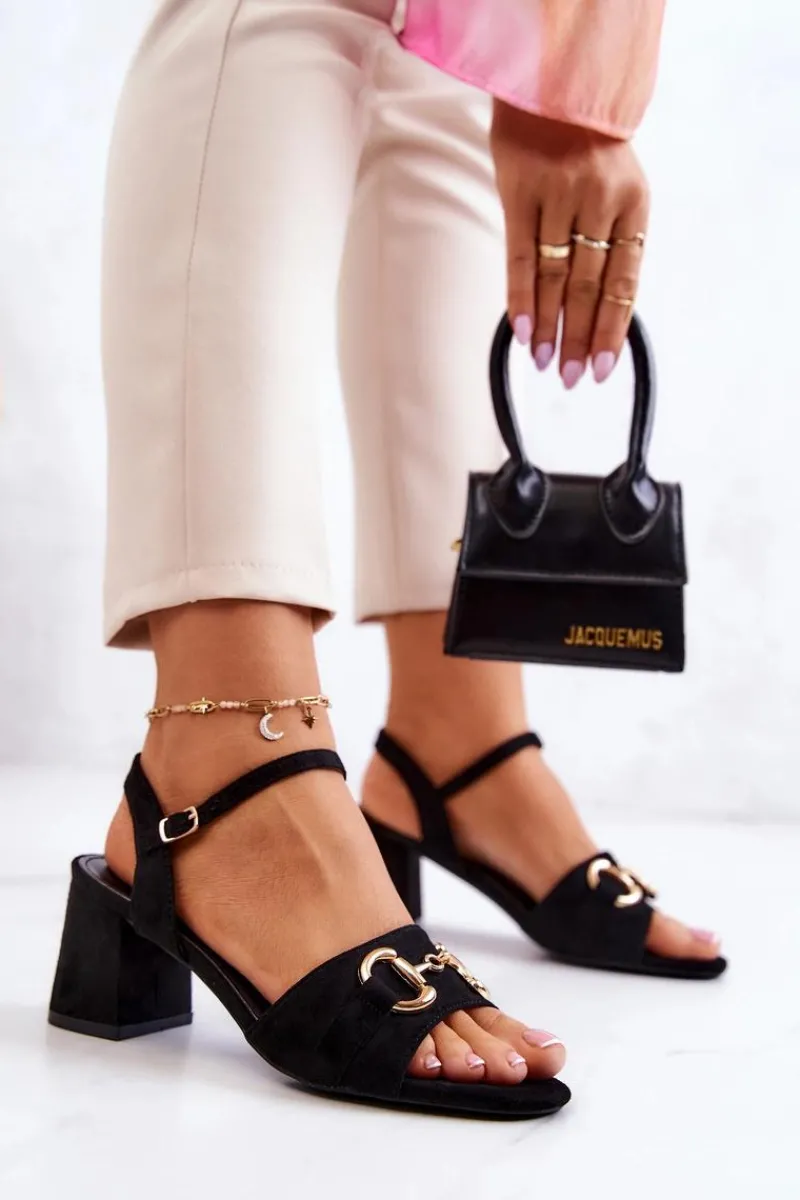 Sale Damskie buty S.Barski Zamszowe Sandały Na Obcasie Z Ozdobą Czarne Darlen