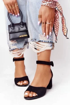 Sandały Na Obcasie>Buty damskie Vinceza Zamszowe Sandały Na Obcasie Vinceza 20100 Czarne