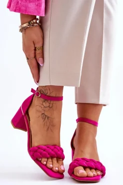 Boto Zamszowe Sandały Na Obcasie Z Ozdobnym Warkocze Fuksja Azela