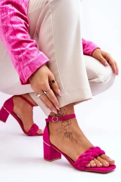 Boto Zamszowe Sandały Na Obcasie Z Ozdobnym Warkocze Fuksja Azela