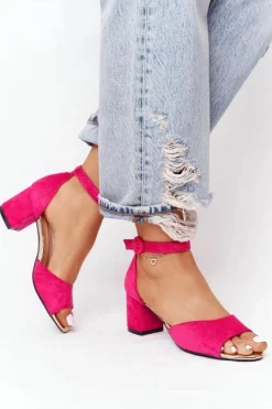 Sale Zamszowe Sandały Na Obcasie Vinceza 23-20100 Fuksja Damskie Sandały Na Obcasie