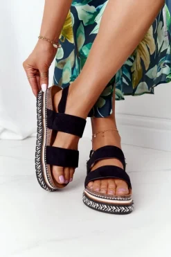 Sandały Płaskie>Boto Zamszowe Sandały Na Platformie Czarne Olimpia