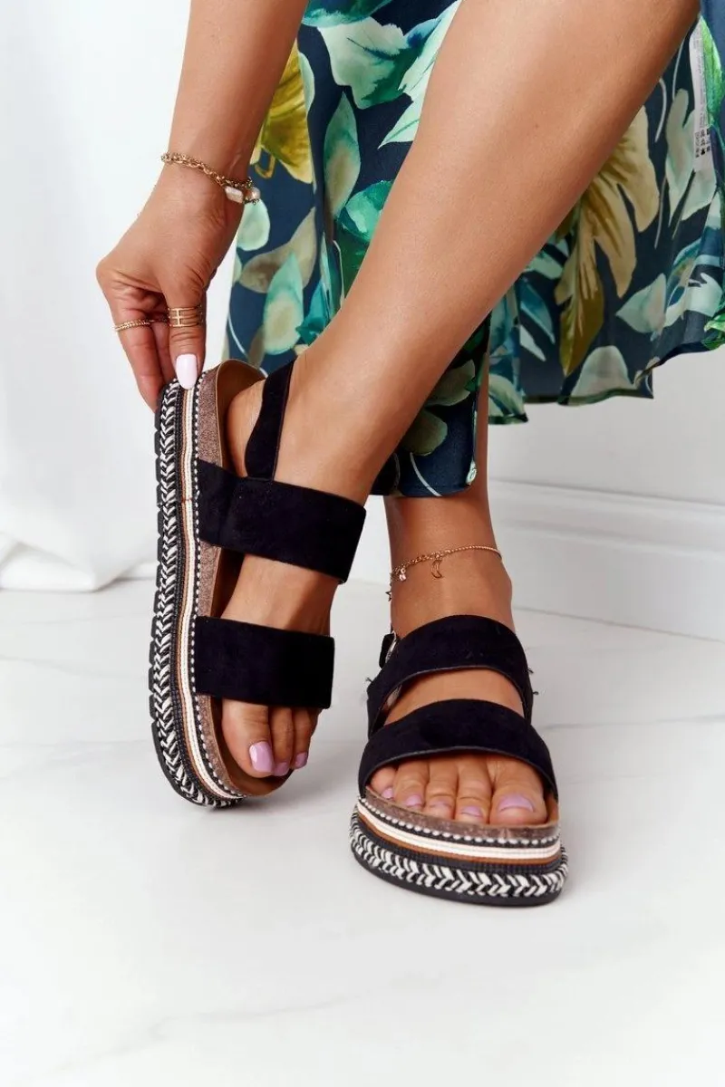 Sandały Płaskie>Boto Zamszowe Sandały Na Platformie Czarne Olimpia