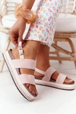 Sandały Płaskie>Boto Zamszowe Sandały Na Platformie Różowe Olimpia