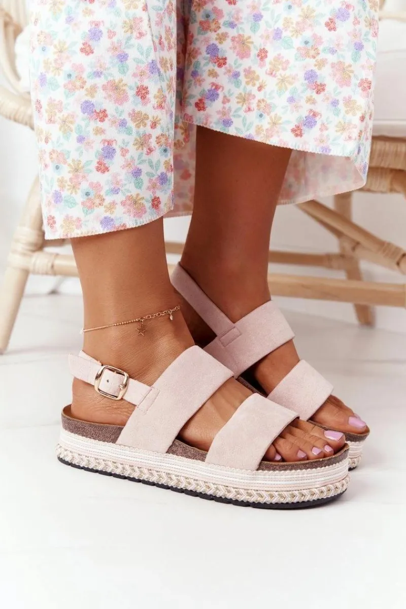 Sandały Płaskie>Boto Zamszowe Sandały Na Platformie Różowe Olimpia