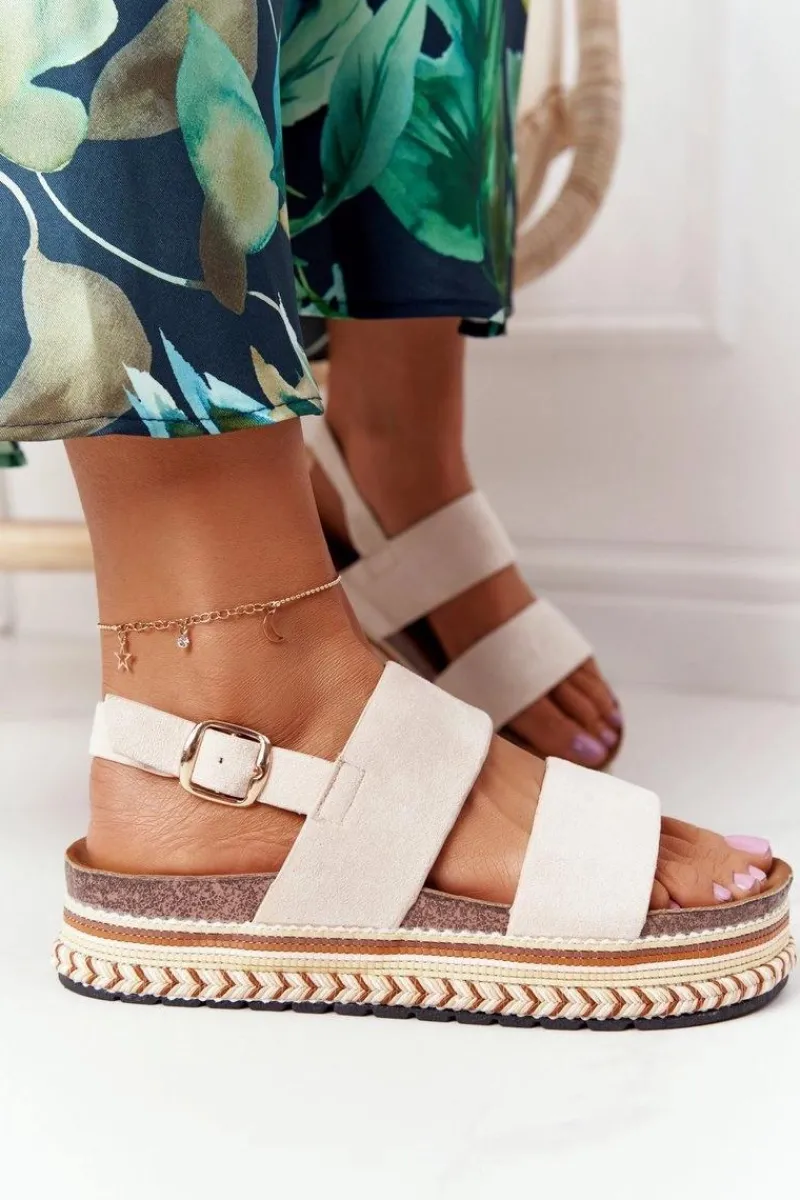 Discount Boto Zamszowe Sandały Na Platformie Beżowe Olimpia