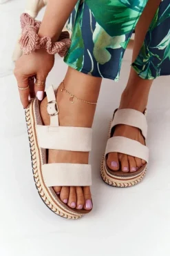 Discount Boto Zamszowe Sandały Na Platformie Beżowe Olimpia