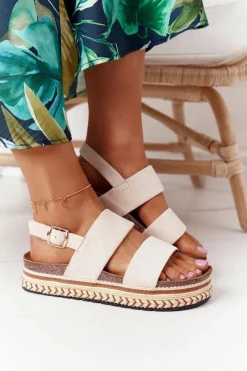 Discount Boto Zamszowe Sandały Na Platformie Beżowe Olimpia