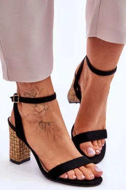 Clearance Zamszowe Sandały Na Plecionym Słupku Czarne Selila Damskie Sandały Na Słupku|Sandały Na Obcasie