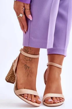 Sale Boto Zamszowe Sandały Na Plecionym Słupku Beżowe Selila Beżowy