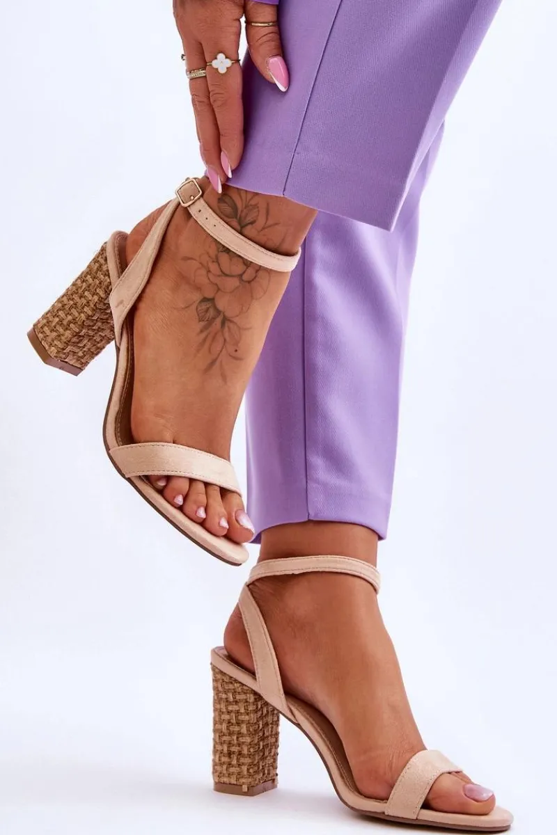 Sale Boto Zamszowe Sandały Na Plecionym Słupku Beżowe Selila Beżowy