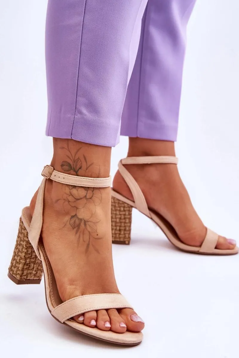 Sale Boto Zamszowe Sandały Na Plecionym Słupku Beżowe Selila Beżowy