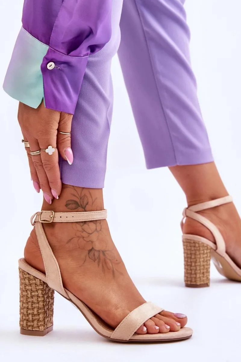 Sale Boto Zamszowe Sandały Na Plecionym Słupku Beżowe Selila Beżowy