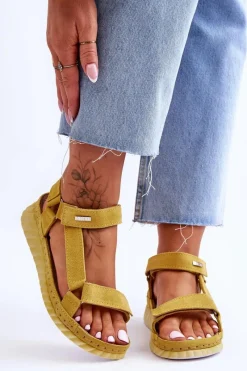 Sandały Big Star|Sandały Na Koturnie>Big Star Shoes Zamszowe Sandały Na Rzep Big Star LL276013 Żółte