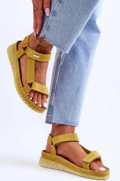 Sandały Big Star|Sandały Na Koturnie>Big Star Shoes Zamszowe Sandały Na Rzep Big Star LL276013 Żółte