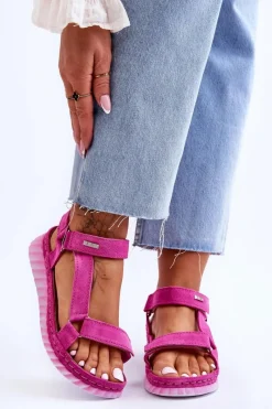 Clearance Big Star Shoes Zamszowe Sandały Na Rzep Big Star LL276012 Różowe