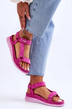 Clearance Big Star Shoes Zamszowe Sandały Na Rzep Big Star LL276012 Różowe