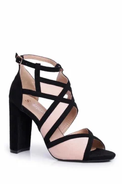 Clearance Boto Zamszowe Sandały Na Słupku Czarno-Różowe Emolly