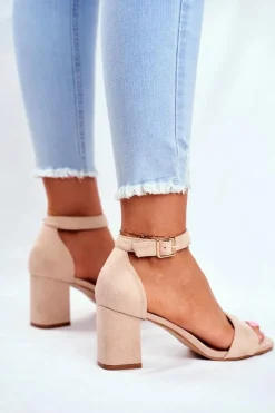 Clearance Zamszowe Sandały Na Słupku Vinceza 20-17058 Beżowe Damskie Sandały Na Obcasie